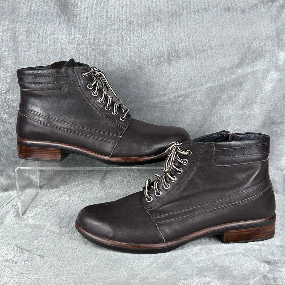 Naot Ankle Boots Womens EU 41 US 9 Brown Leather Lace Up Side Zip Preppy Classic